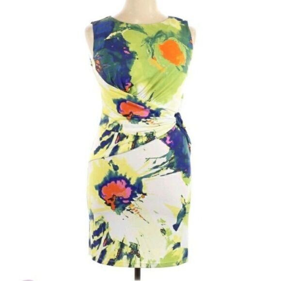 Suzi Chin Artsy Abstract Floral Splatter Ruched Sleeveless Cocktail Dress Sz 10 - Picture 3 of 10